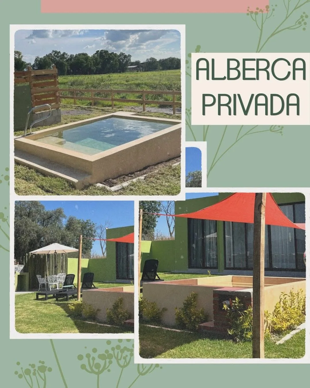 Jardín, camastros y alberca privada